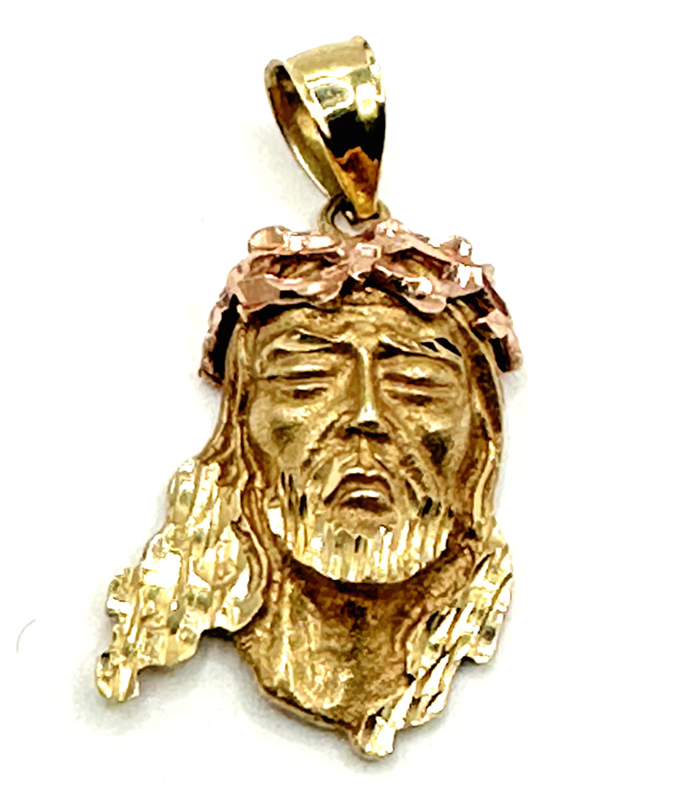 14k Tri Color Gold Polished Face Of Jesus with Crown Pendant